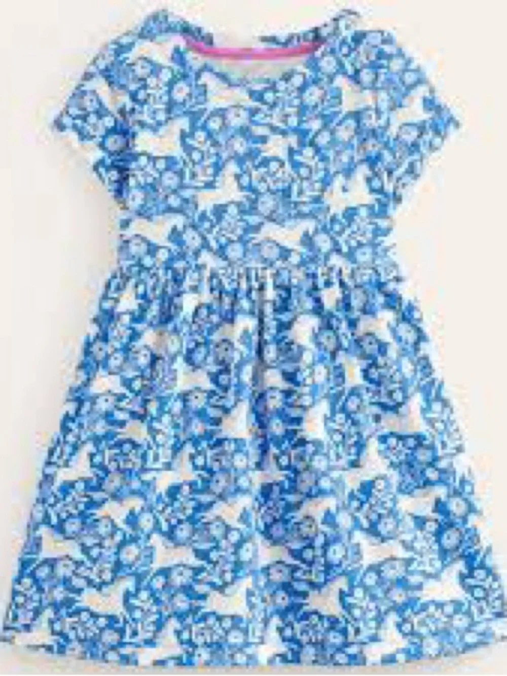 Boden Blue & Cream Short-Sleeve Horse Print Play Dress